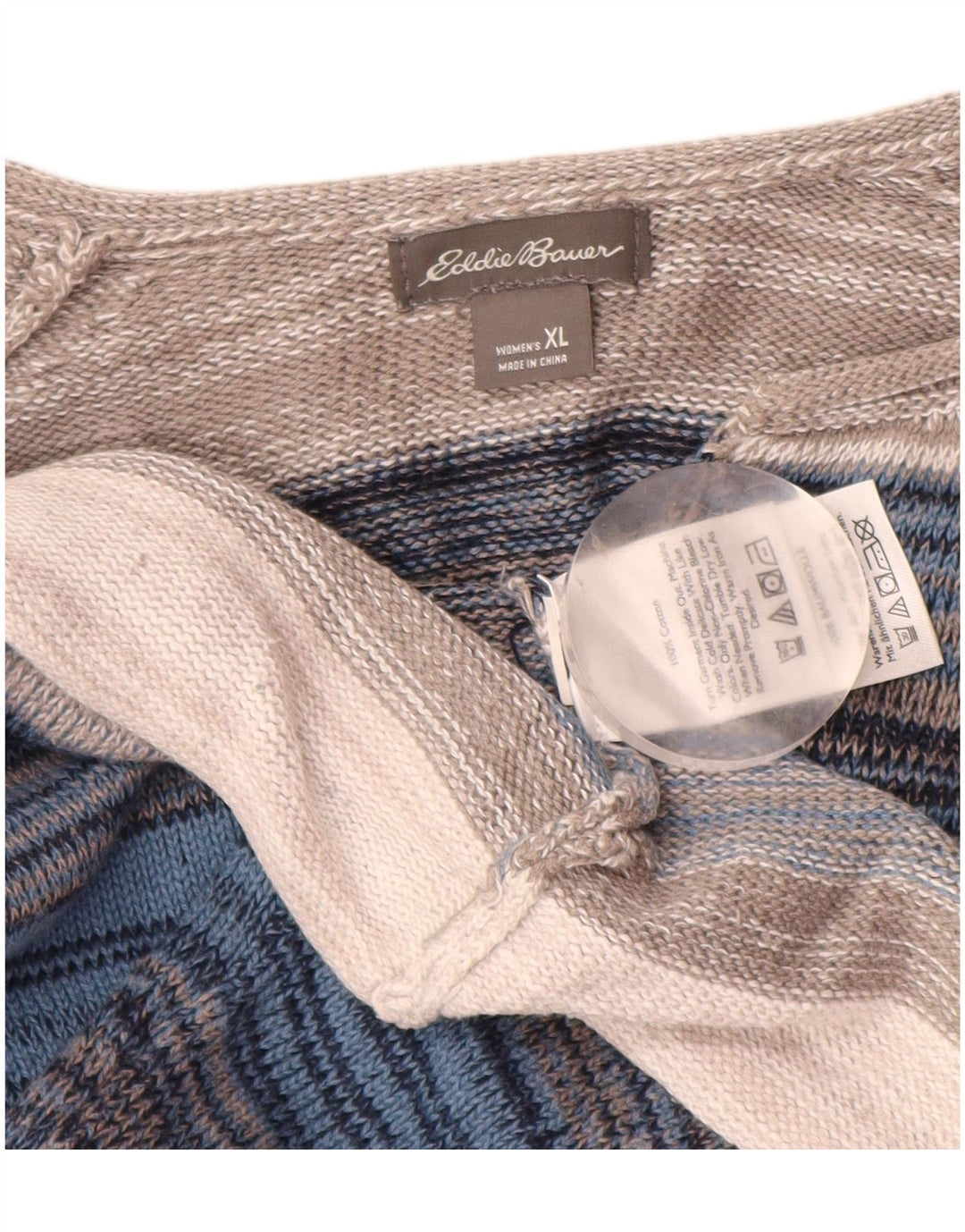 EDDIE BAUER Maglione da donna con scollo a V UK 18 XL a righe multicolore