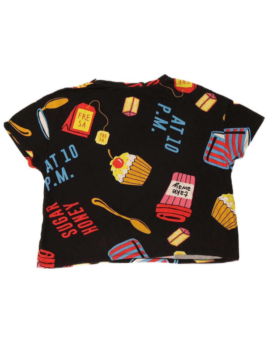 T-shirt grafica oversize corta da donna Zara UK 14 media nera