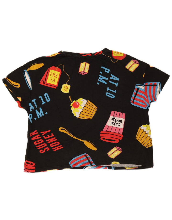 T-shirt grafica oversize corta da donna Zara UK 14 media nera