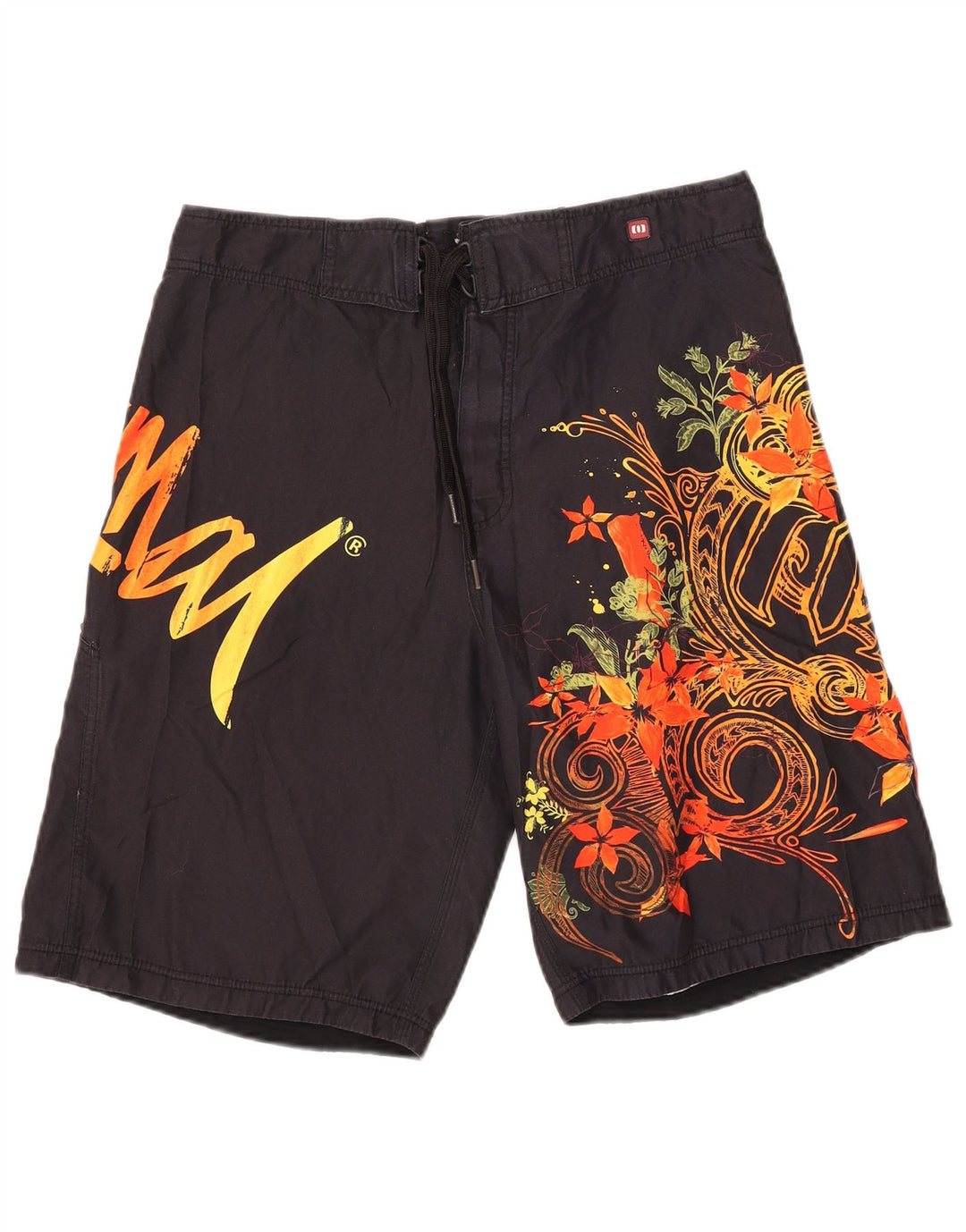 Pantaloncini da bagno con grafica da uomo con animali, poliestere floreale nero medio