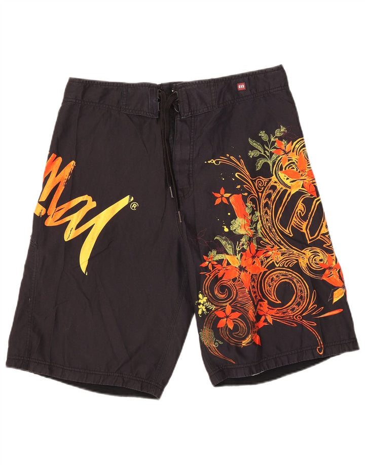 Pantaloncini da bagno con grafica da uomo con animali, poliestere floreale nero medio