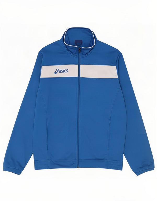 Giacca da ginnastica grafica da uomo Asics, giacca in poliestere color block blu medio