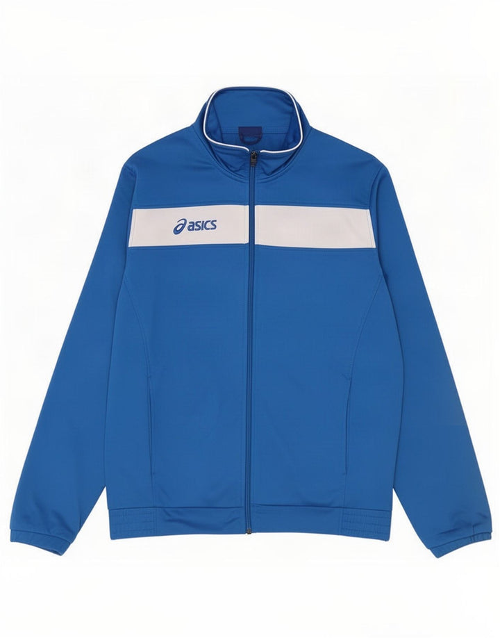 Giacca da ginnastica grafica da uomo Asics, giacca in poliestere color block blu medio