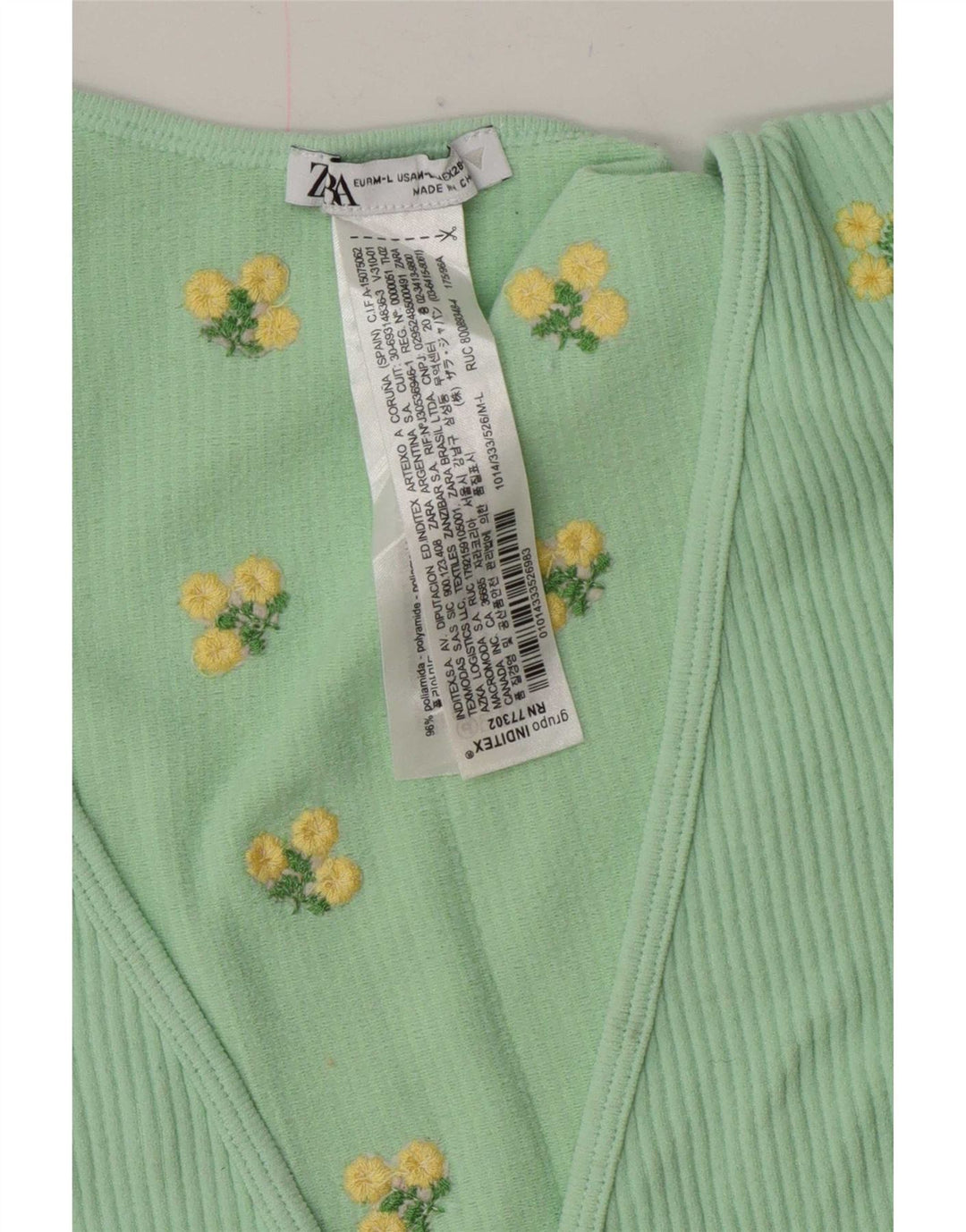 Top cardigan avvolgente da donna Zara UK 12 Poliammide floreale verde medio