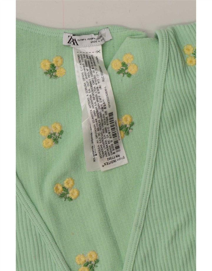 Top cardigan avvolgente da donna Zara UK 12 Poliammide floreale verde medio