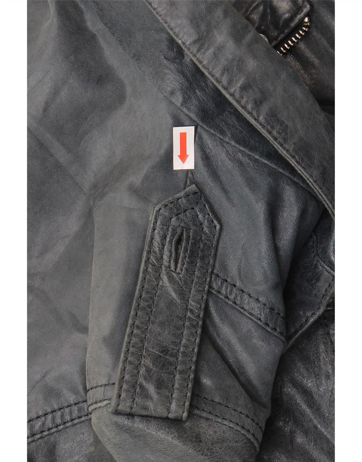 Giacca bomber da donna vintage in pelle IT 46 grande in pelle blu navy