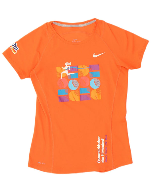 T-shirt grafica Nike Dri Fit da donna, taglia UK 10, piccola, arancione, in poliestere