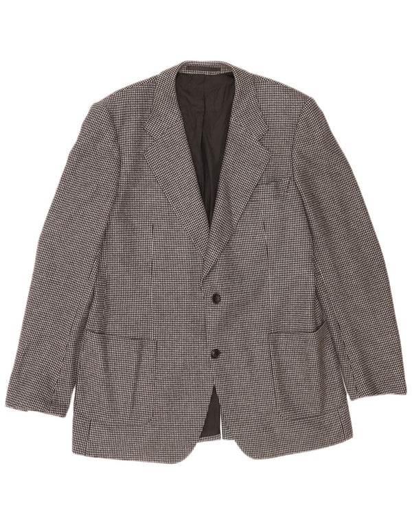Giacca blazer vintage da uomo a 2 bottoni UK 38 in lana vergine a quadri grigio medio