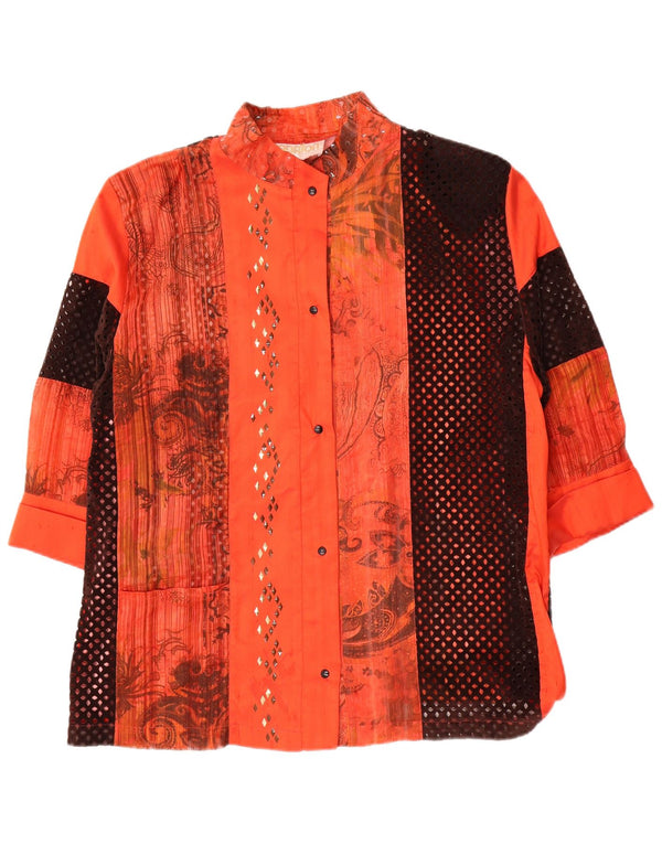 Camicetta vintage da donna con maniche a 3/4 UK 14 Paisley arancione medio