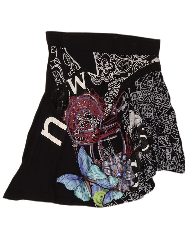 Gonna asimmetrica grafica da donna Desigual media W30 nera floreale
