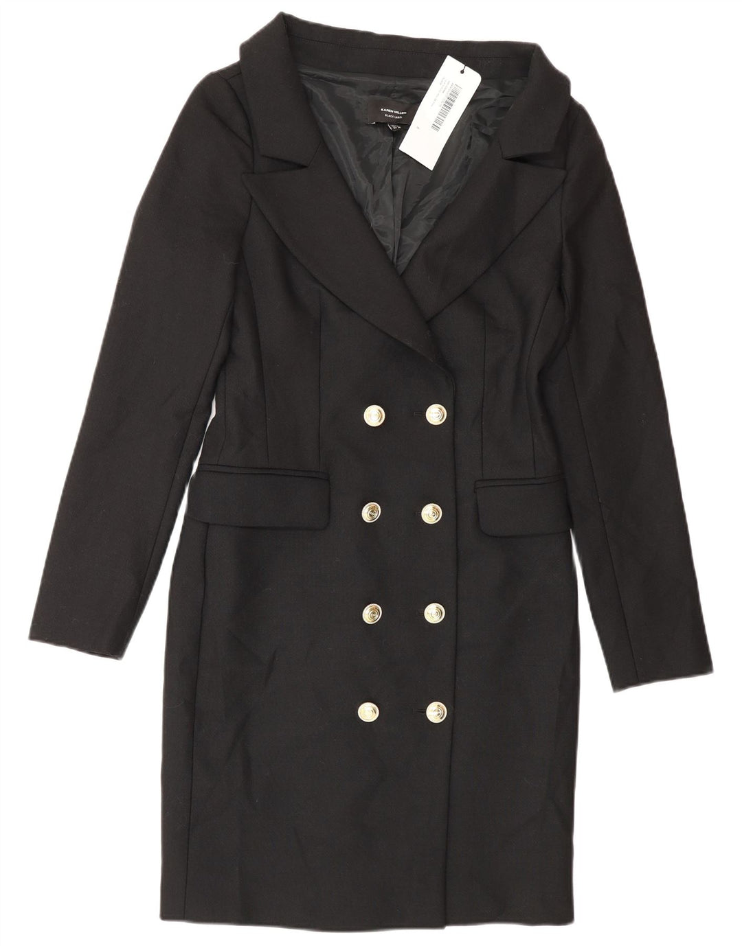 Cappotto doppiopetto da donna Karen Millen UK 8 piccolo poliestere nero