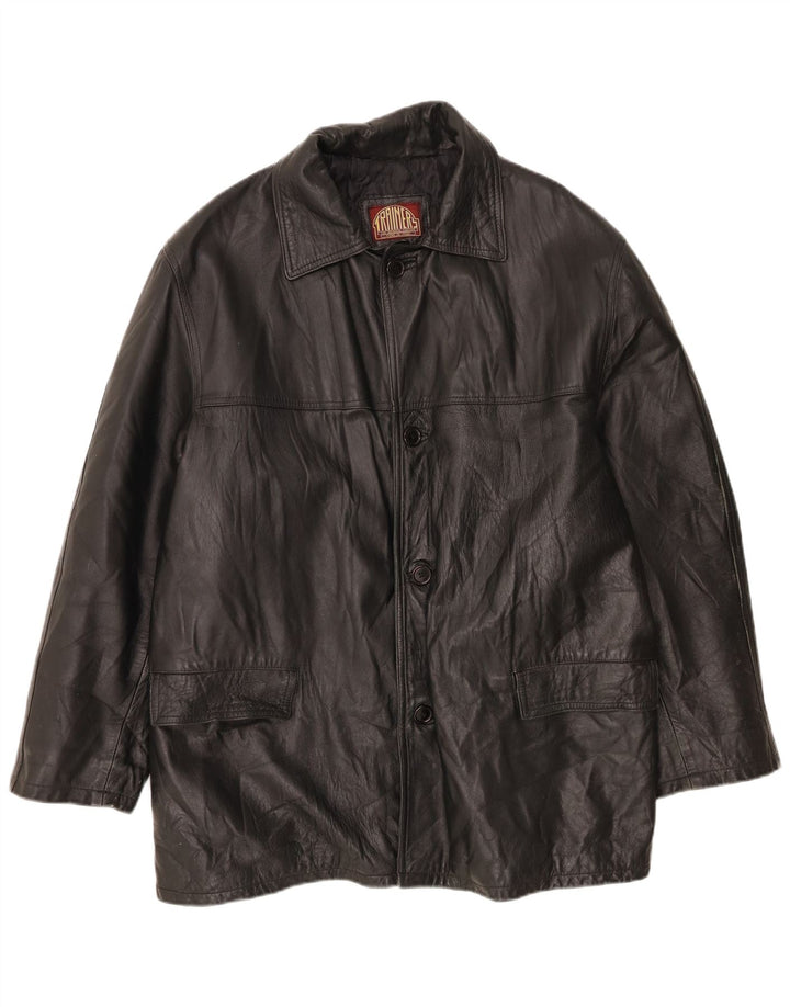 Giacca in pelle vintage da uomo IT 56 3XL Nera