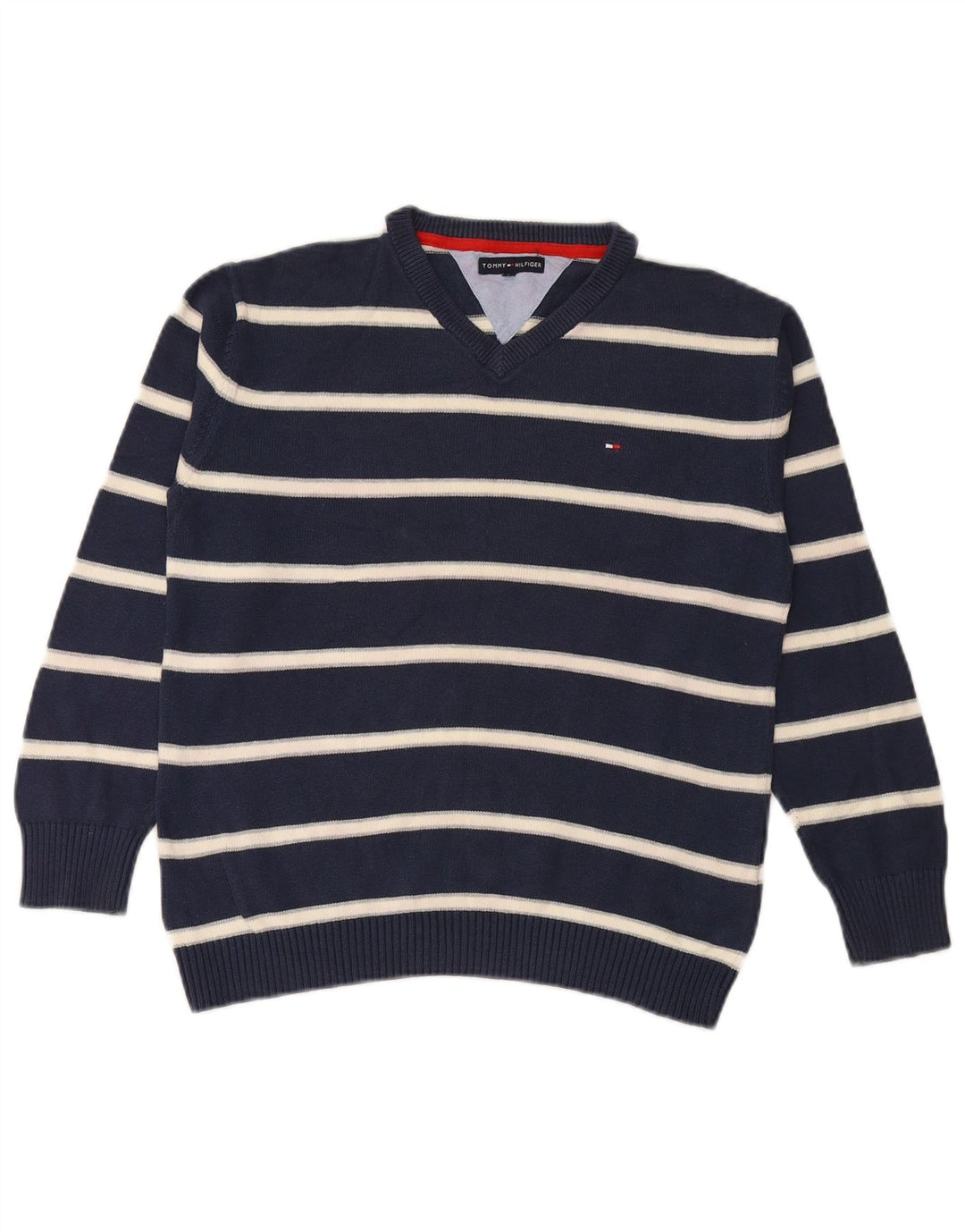 TOMMY HILFIGER Maglione maglione con scollo a V per ragazzi 11-12 anni a righe blu navy