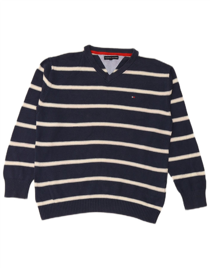 TOMMY HILFIGER Maglione maglione con scollo a V per ragazzi 11-12 anni a righe blu navy
