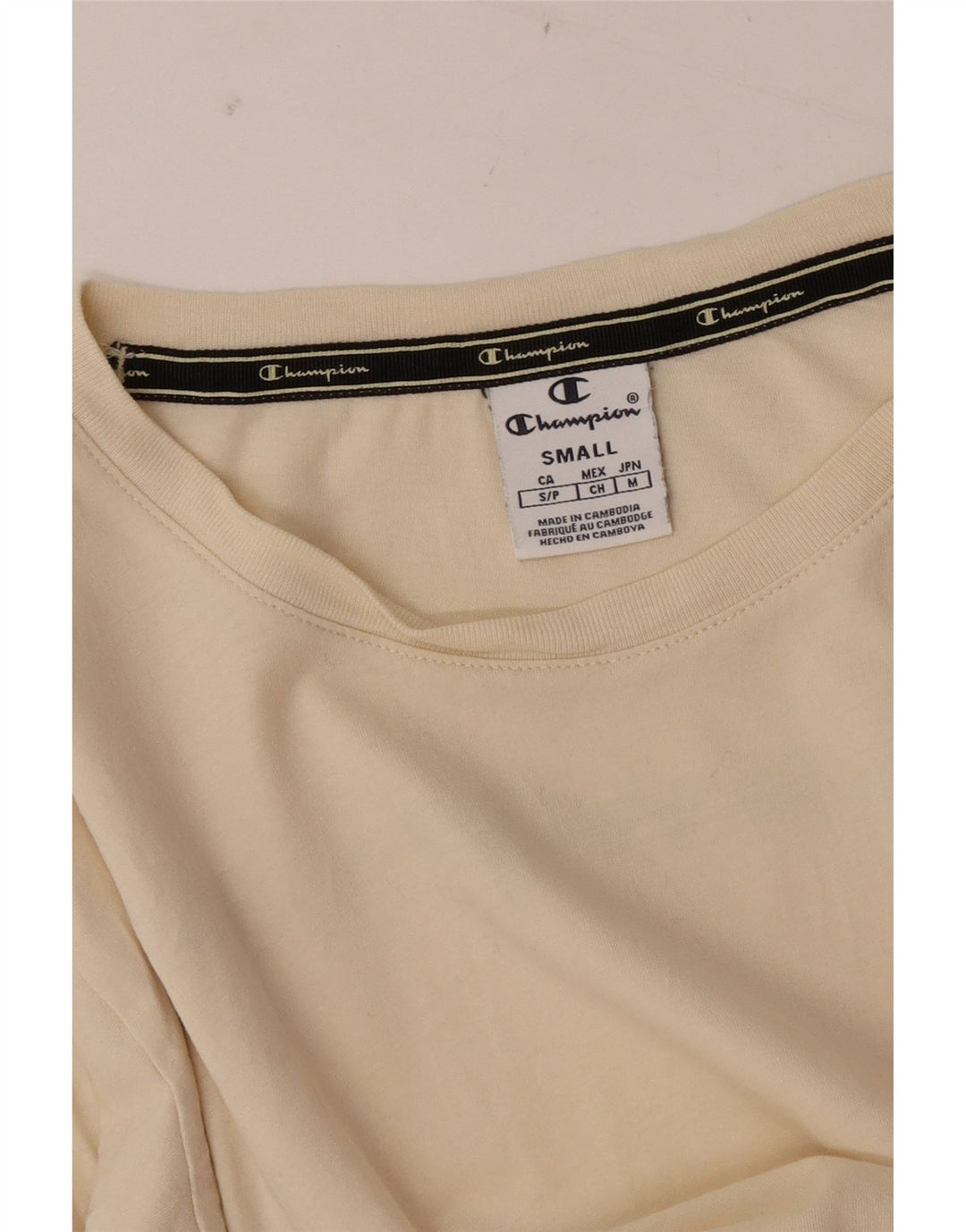 Maglietta grafica da donna Champion manica lunga UK 10 piccola bianco sporco