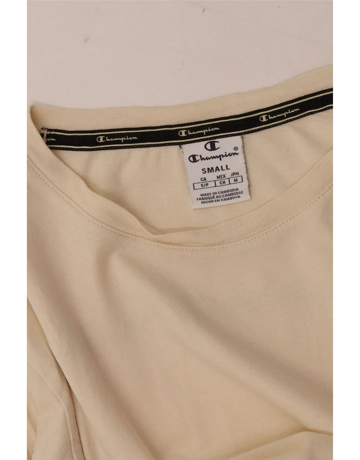 Maglietta grafica da donna Champion manica lunga UK 10 piccola bianco sporco