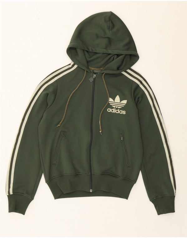 Maglione con cappuccio e zip da donna Adidas UK 14 Poliestere verde medio