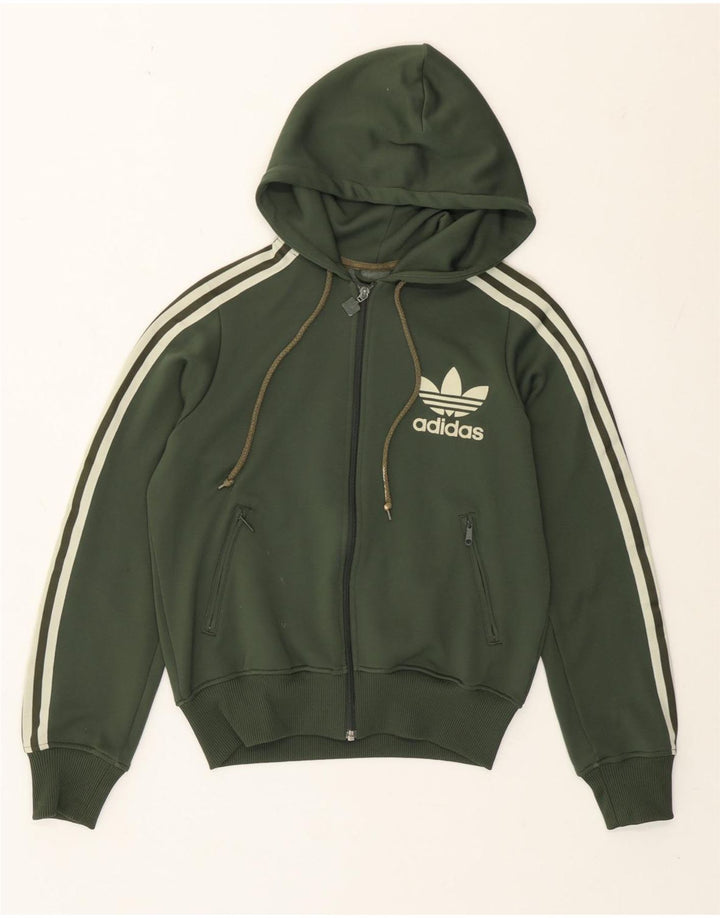Maglione con cappuccio e zip da donna Adidas UK 14 Poliestere verde medio
