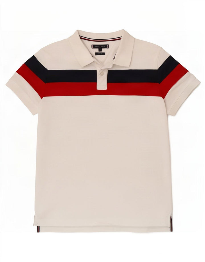 Polo Tommy Hilfiger da uomo vestibilità regolare in cotone color block bianco medio