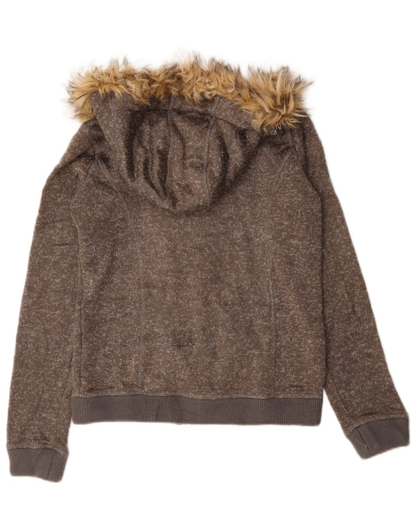 Felpa con cappuccio e zip da donna Superdry UK 14 Cotone screziato marrone medio