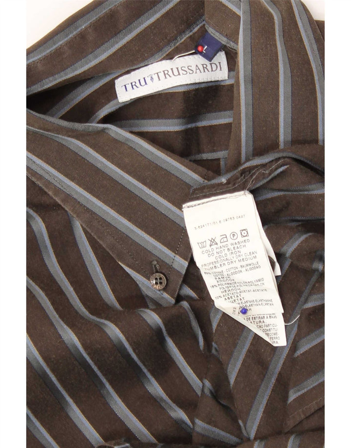 Camicia Trussardi Uomo Cotone Riga Grande Marrone