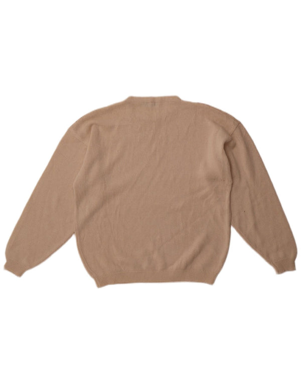 Vintage Womens Crew Neck Jumper Sweater UK 14 Medium Beige Floral Cotton