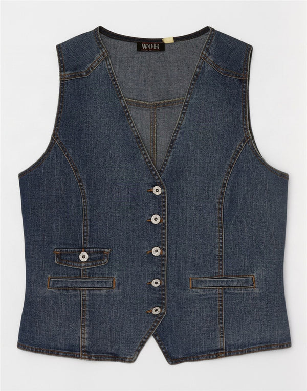 Gilet di jeans vintage da donna EU 42 grande cotone blu
