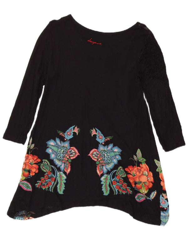 Desigual Tunica a maniche lunghe da donna UK 12 Medium Black Floral Bohemian