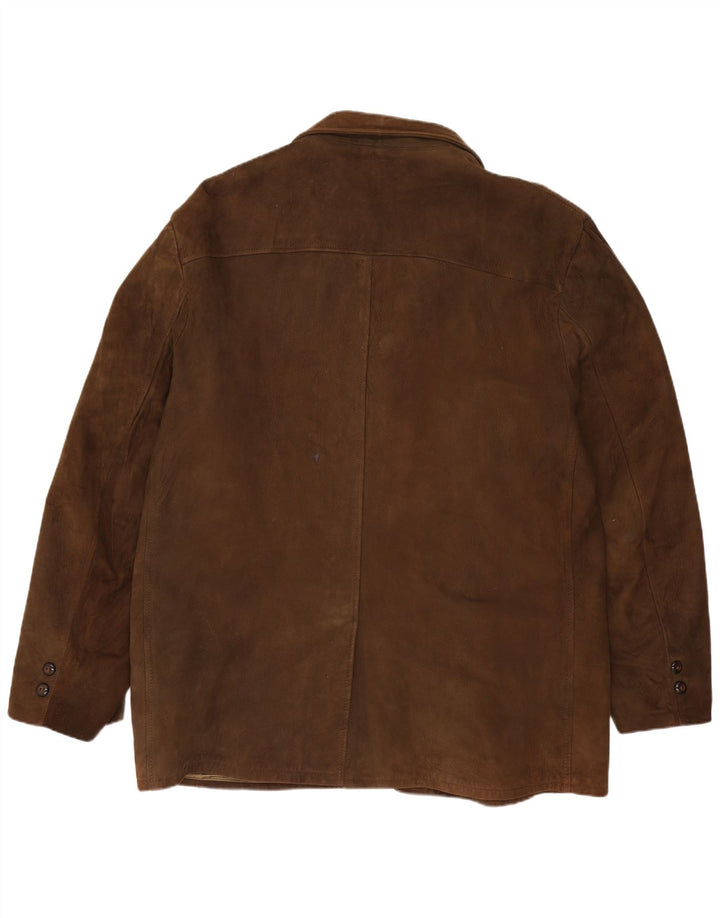 Giacca blazer da uomo in pelle scamosciata a 3 bottoni Excelled UK 42 XL pelle scamosciata marrone
