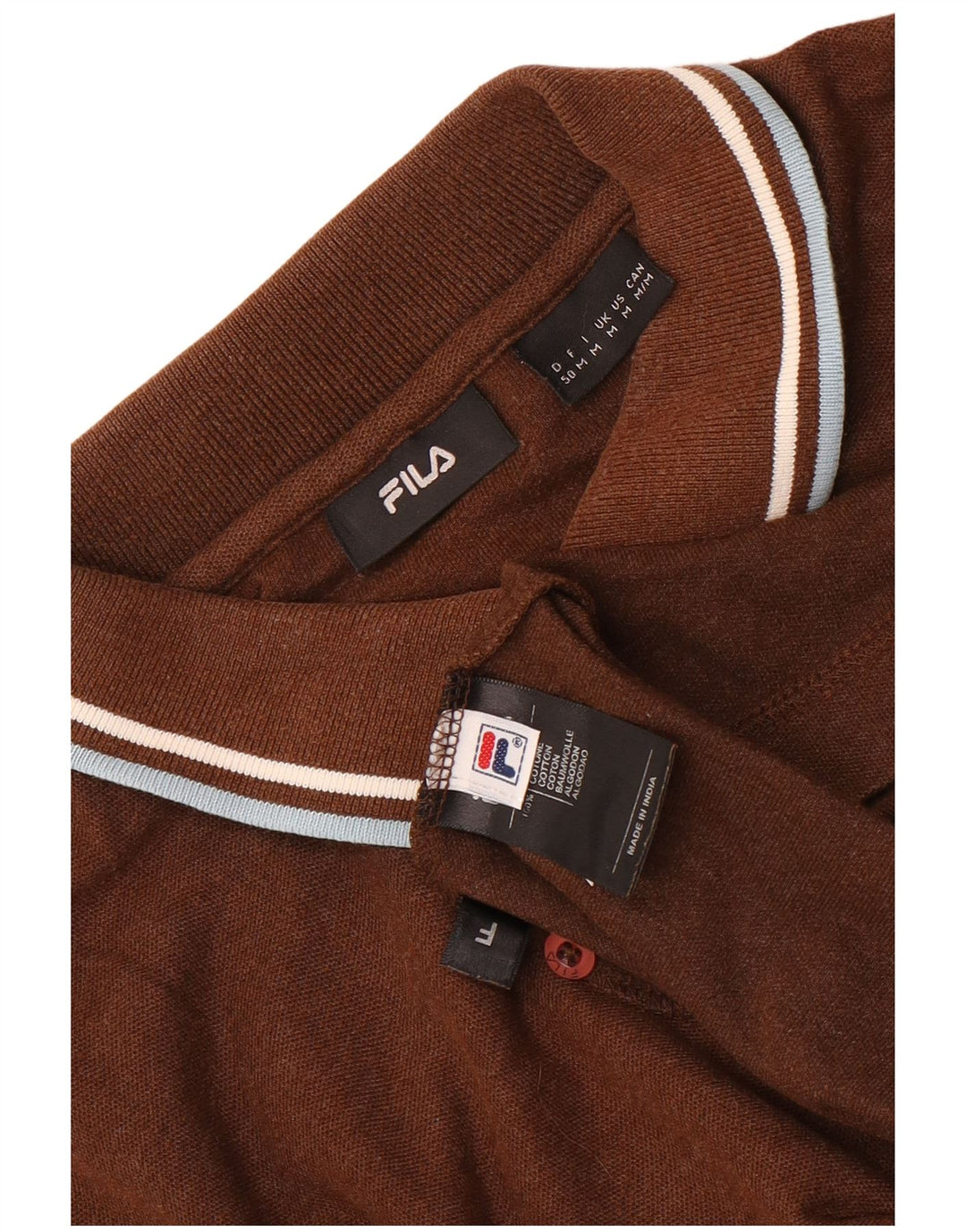 Polo da uomo a maniche lunghe Fila in cotone marrone medio