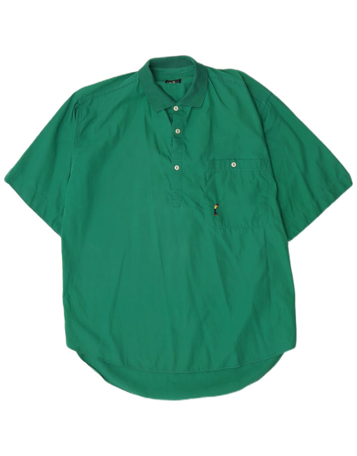 Camicia pullover a maniche corte vintage da uomo grande in cotone verde