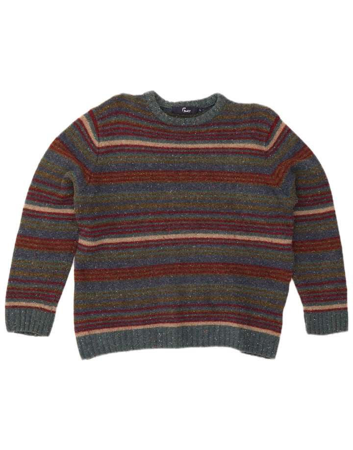 Maglione maglione girocollo da donna Paco UK 16 Lana a righe grandi multicolori