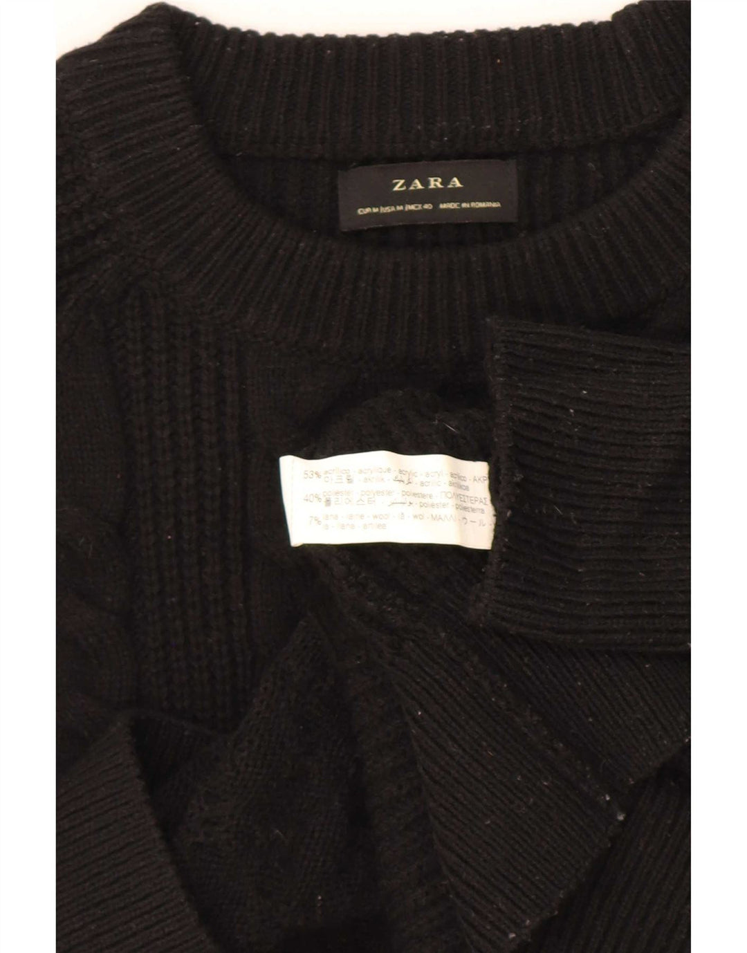 Maglione Zara da uomo con scollo a barchetta, acrilico nero medio