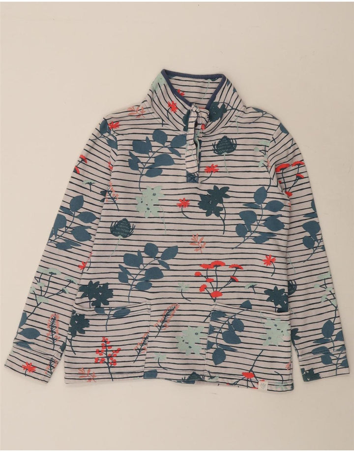 JOULES Felpa da donna con collo abbottonato, maglione UK 10, piccolo motivo floreale bianco