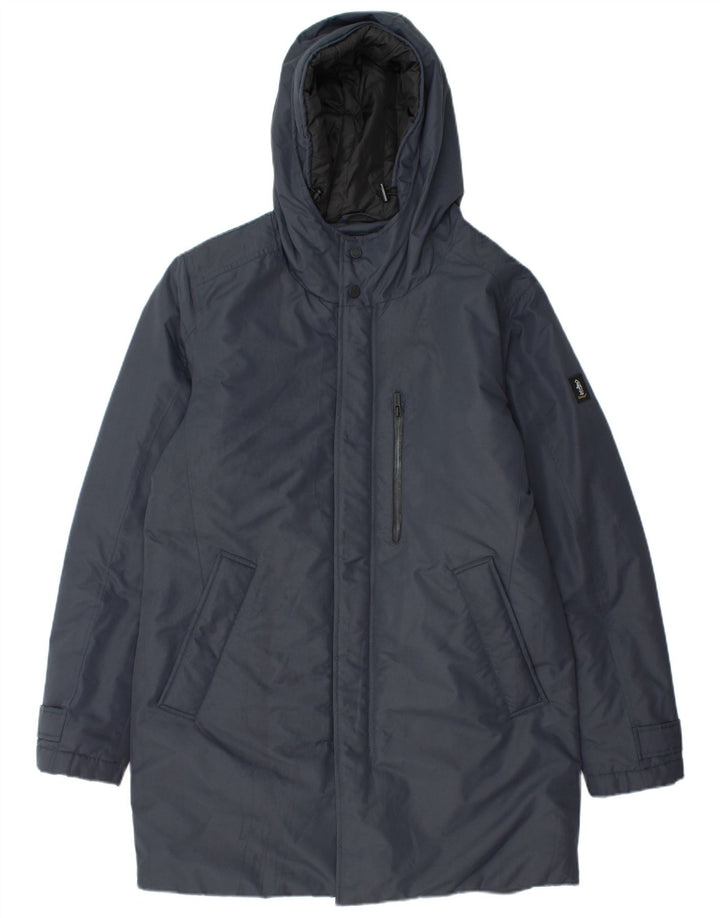 Giacca parka con cappuccio da uomo Refrigue UK 38 poliestere medio blu navy