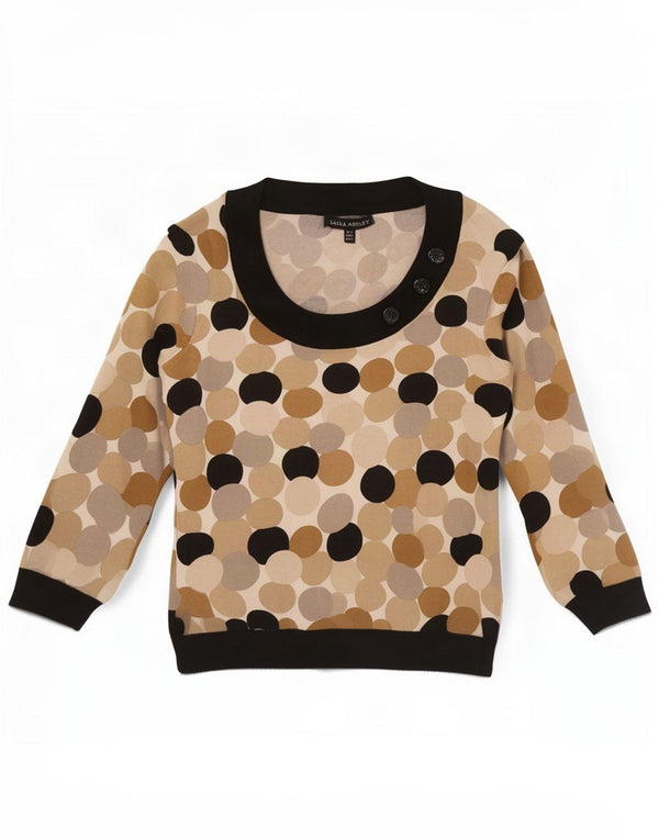 Laura Ashley Maglione da donna con scollo a barchetta UK 8 Piccolo Beige geometrico