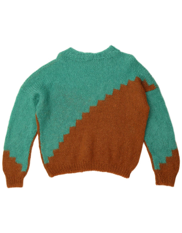 Maglione maglione vintage da donna con scollo a barca UK 14 Large Green Colourblock