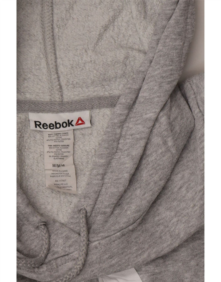 REEBOK Felpa con cappuccio grafica da donna UK 14 Cotone chiazzato grigio medio