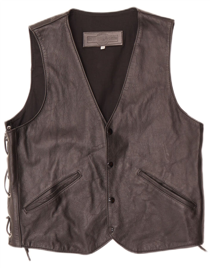 Gilet in pelle da uomo vintage EU 44 XS Nero