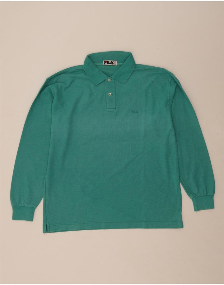 FILA Mens Long Sleeve Polo Shirt IT 50 Medium Turquoise Cotton Vintage Fila and Second-Hand Fila from Messina Hembry 
