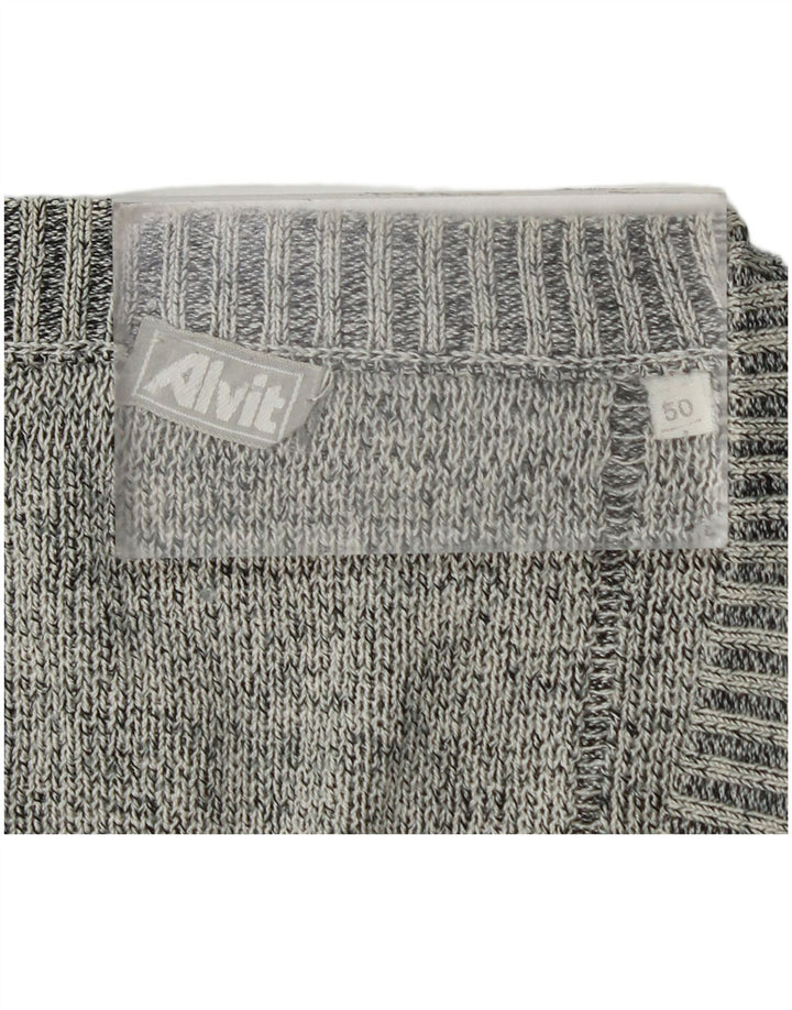 Maglione vintage da uomo con scollo a V IT 50 Grigio medio geometrico