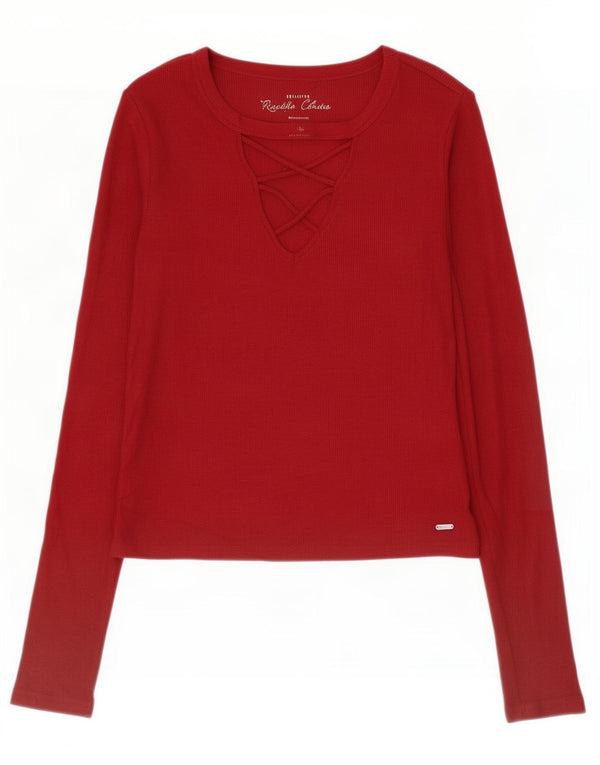 Top Hollister da donna a maniche lunghe UK 12 Medium Maroon Viscosa