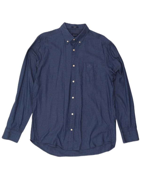Gant Camicia da uomo vestibilità regolare taglia 41/42 16 1/2 grande blu navy maculato