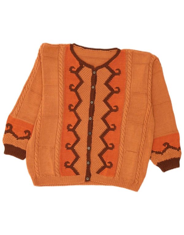 Maglione cardigan da donna vintage UK 18 XL arancione geometrico