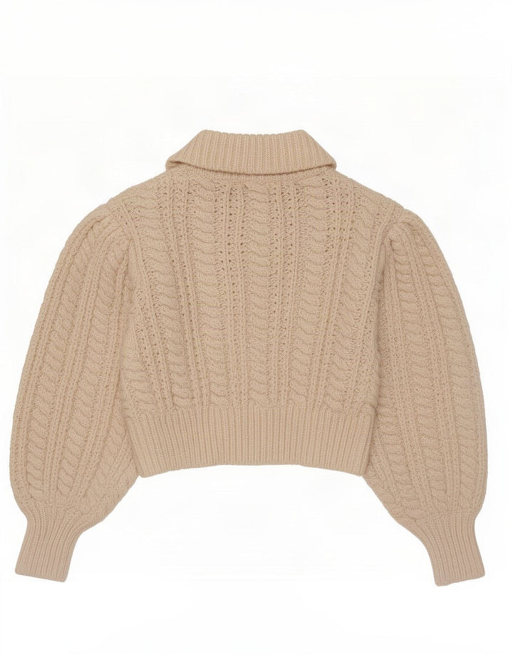 Maglione corto con collo a polo da donna Zara UK 14 Poliestere beige medio