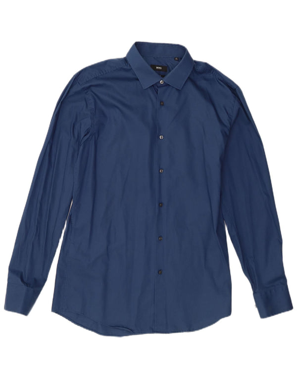 Camicia da uomo slim fit Hugo Boss taglia 42 16 1/2 grande cotone blu