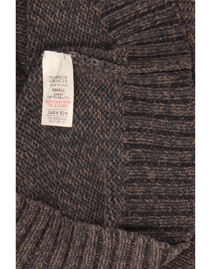Maglione da uomo Marks & Spencer con zip e collo piccolo in seta screziata blu navy