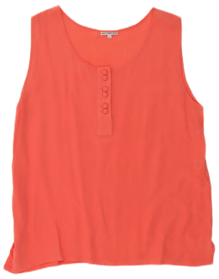 Top camicetta senza maniche vintage da donna UK 14 grande seta arancione