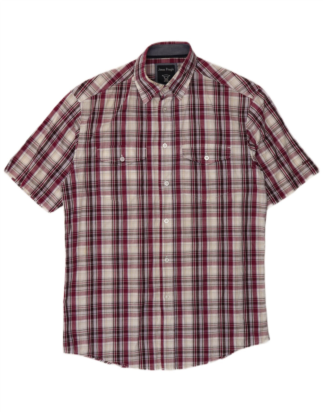 Camicia a maniche corte da uomo James Pringle in cotone a quadri viola piccolo