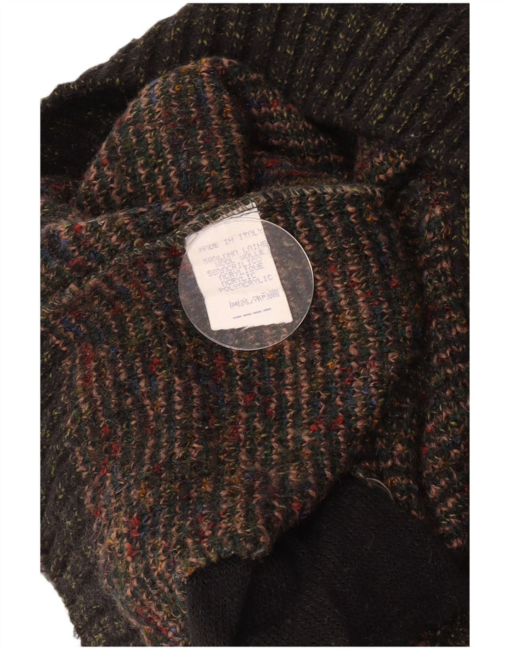 Maglione cardigan da uomo vintage in lana geometrica verde grande